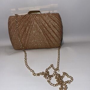 NWOT Miztique Gold Sparkle Clutch with Chain